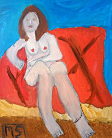 schilderij zittende vrouw